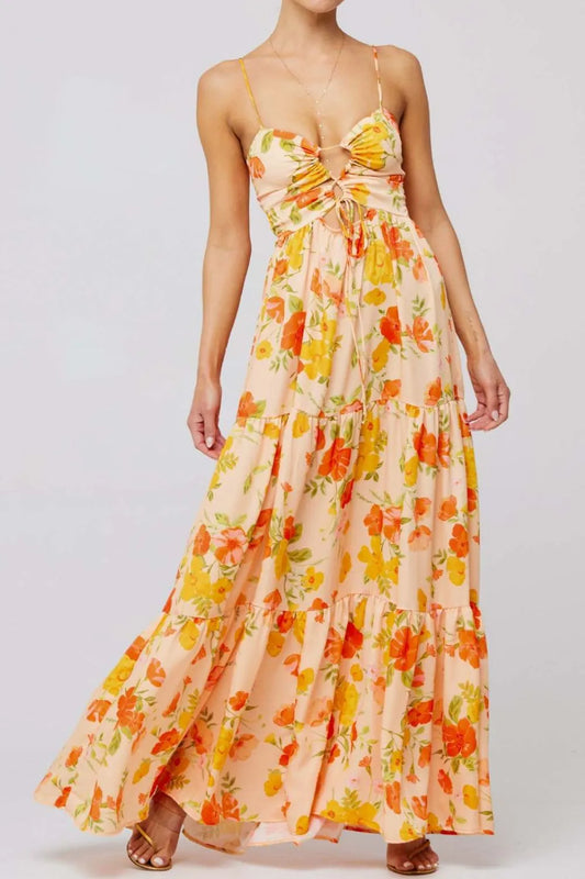 Floral Print Tie Front Tiered Maxi Dress — women's maxi dress Australia