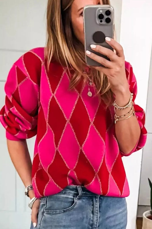 Women's Argyle Pattern Long Sleeve Sweater — women's knitwear Australia