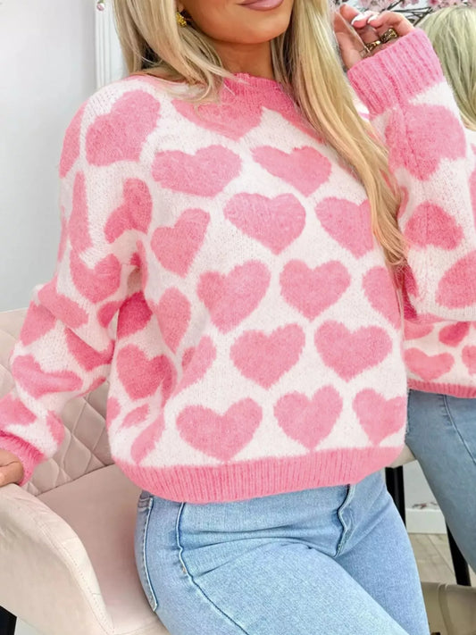 Women's Valentine Heart Round Neck Sweater — women's knit sweater Australia