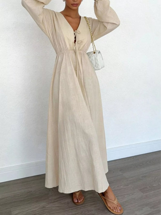 Tie Front Balloon Sleeve Maxi Dress — women's maxi dress Australia