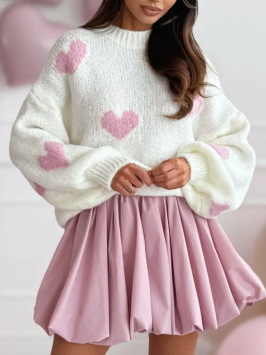 Women's Heart Round Neck Knitted Sweater — women's knit sweater Australia
