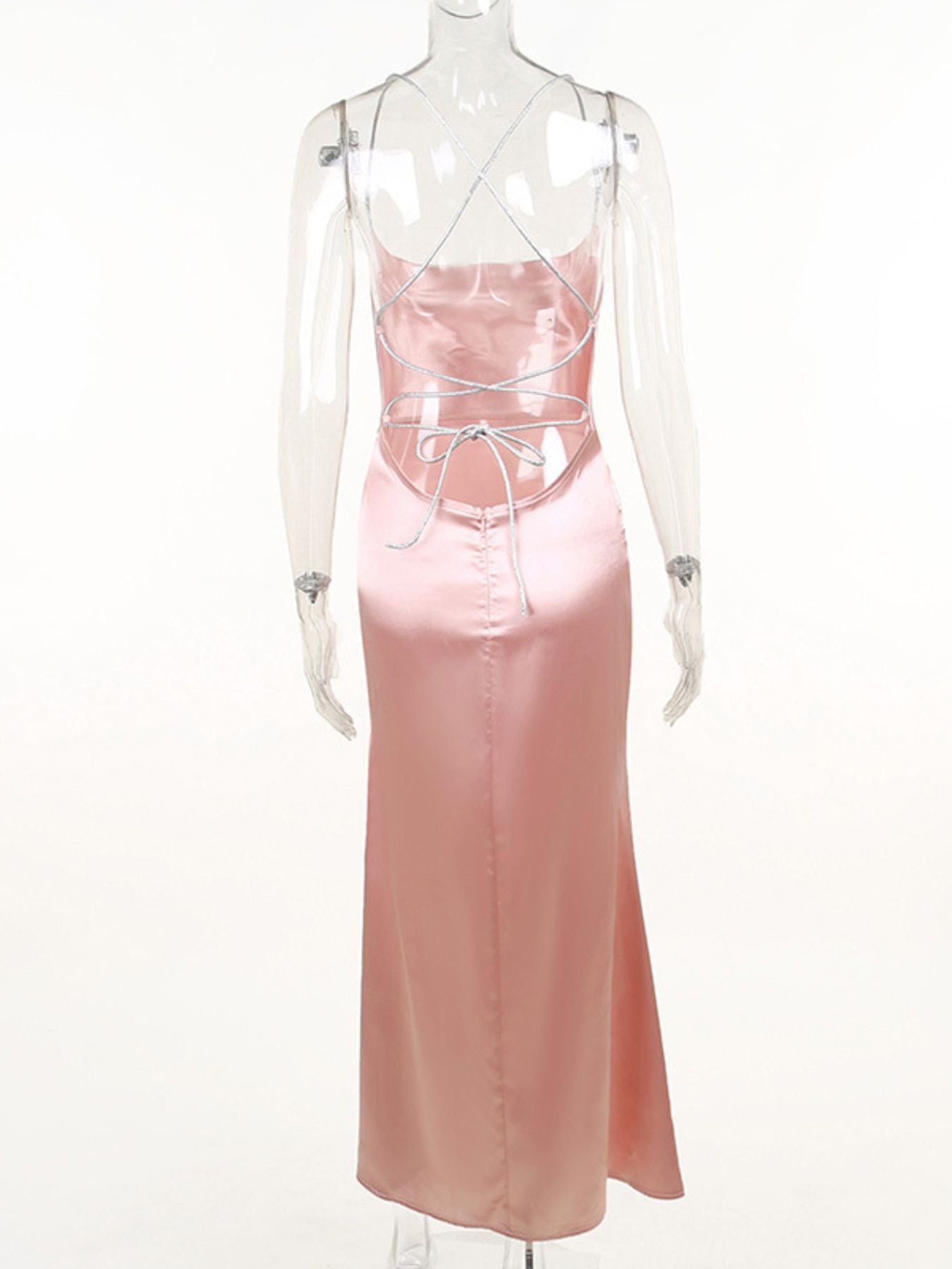 Women's Slinky Satin Cowl Neck High Slit Dress with Back Lace Up — Chic and Unique AU