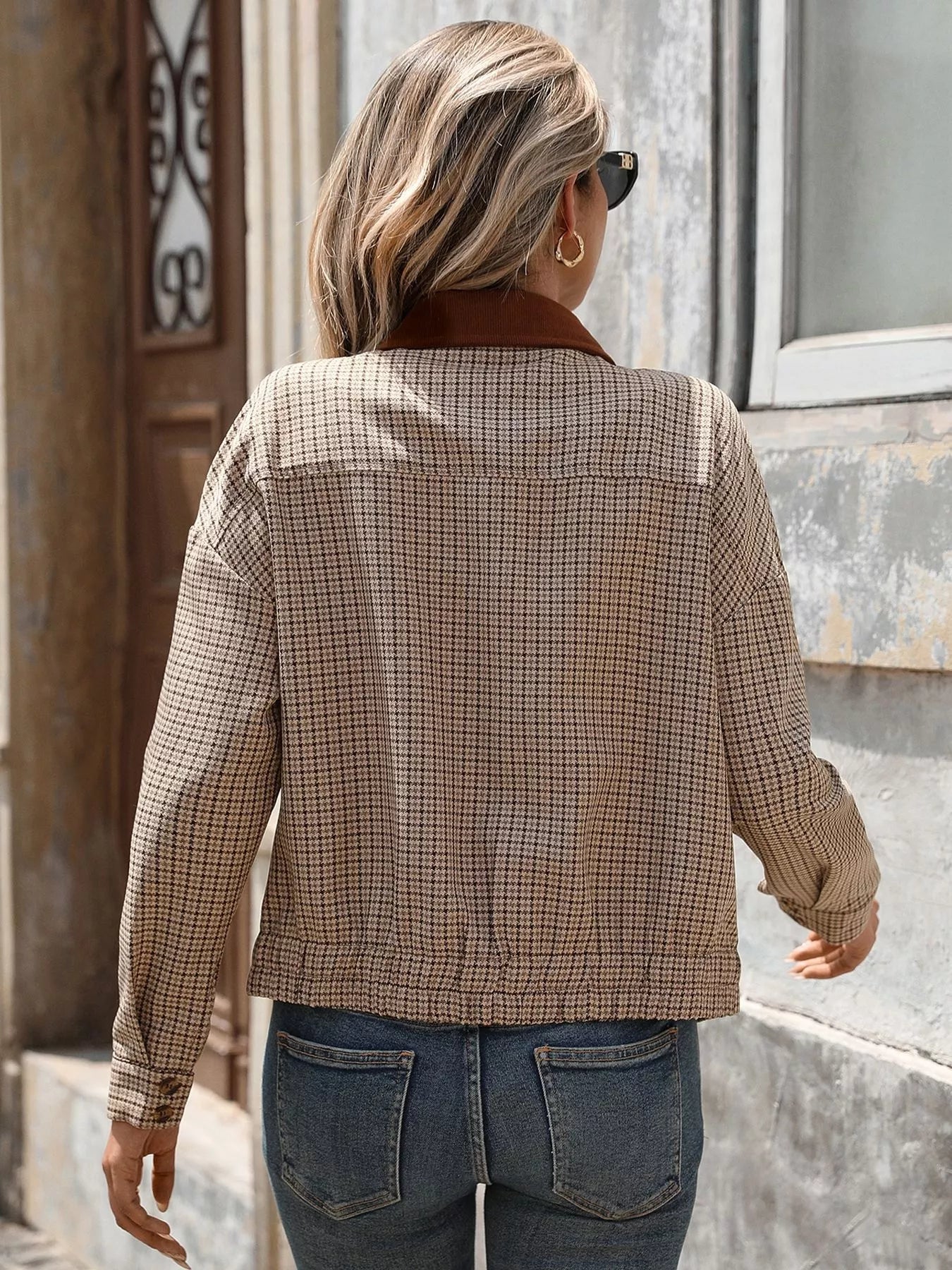Plaid Zip Up Long Sleeve Jacket — women's jacket Australia