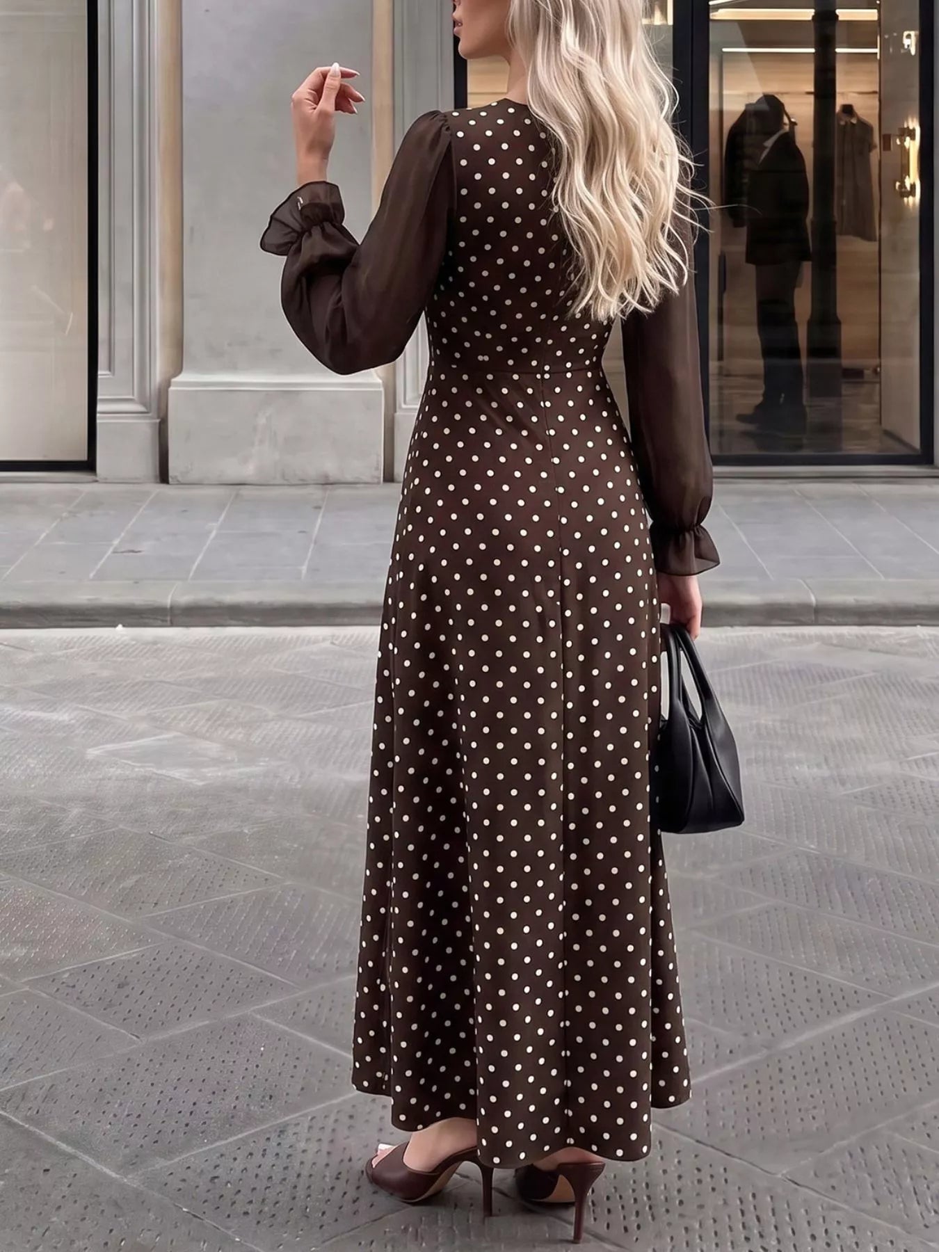 Women's Polka Dot Square Neck Long Sleeve Maxi Dress — Chic and Unique AU