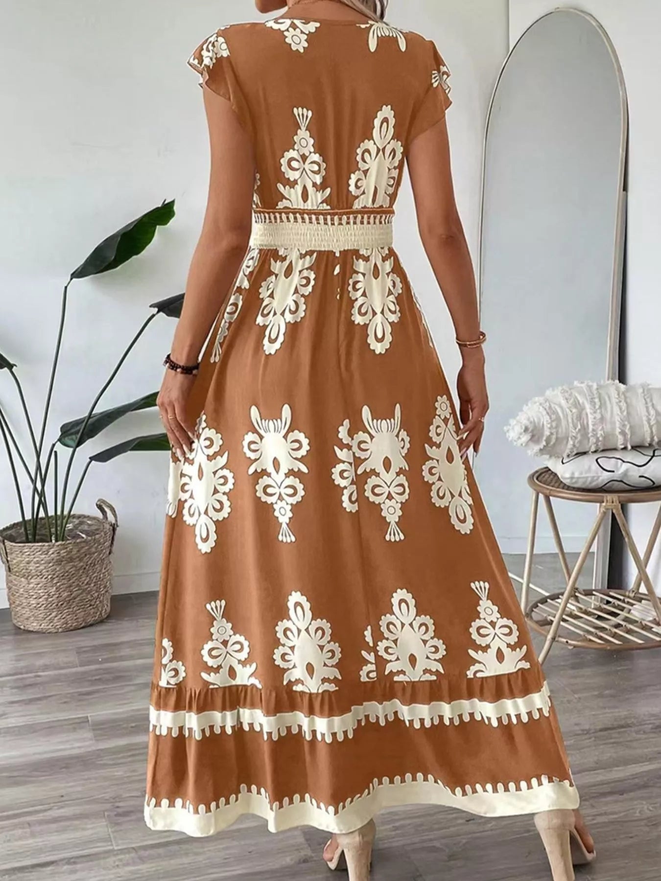 Women's Ruffled Printed V-Neck Maxi Dress — Chic and Unique AU