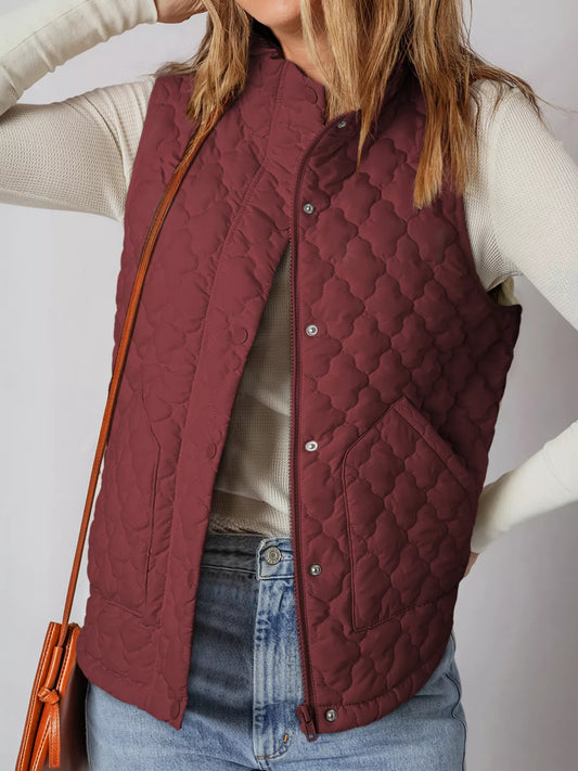 Quilted Snap Down Zip Up Vest Coat — women's vest Australia