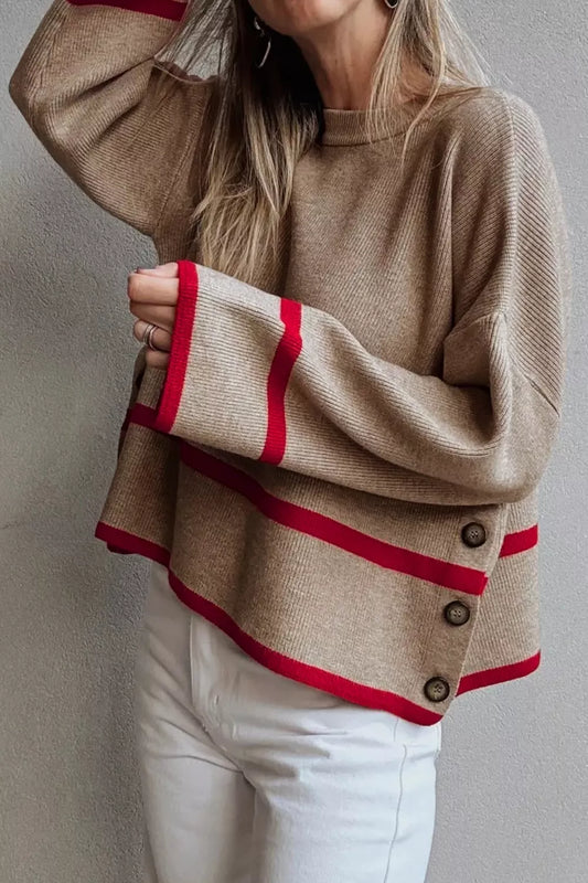 Women's Ribbed Knit Pullover with Contrast Trim — women's knit sweater Australia