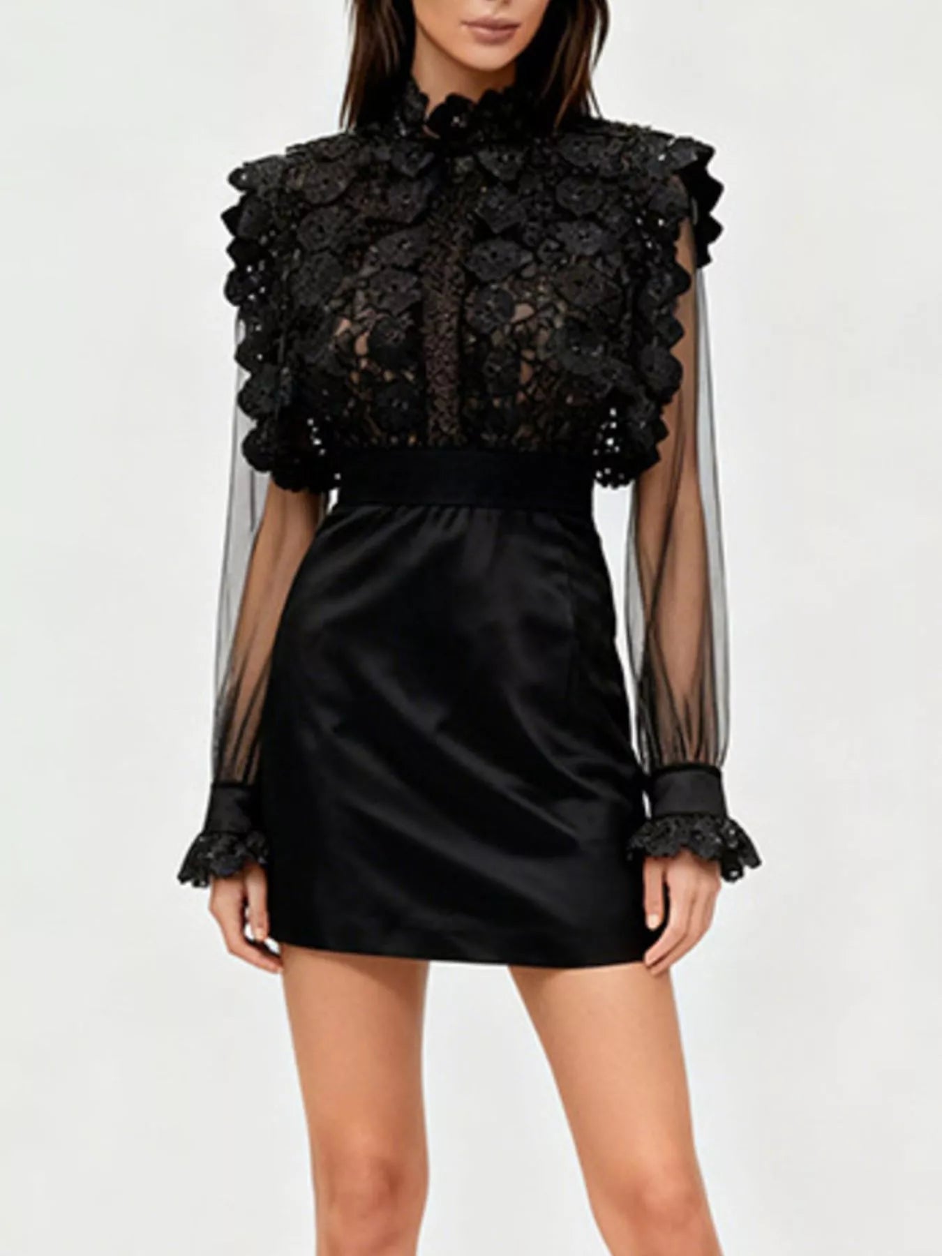 Women's Lace Sheer Sleeve Mini Dress — Chic and Unique AU
