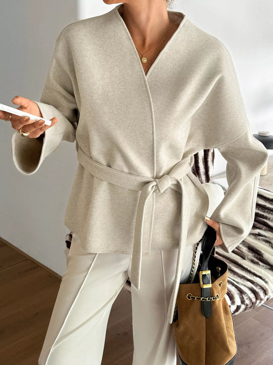 Surplice Dropped Shoulder Tie Belt Outerwear — women's outerwear Australia