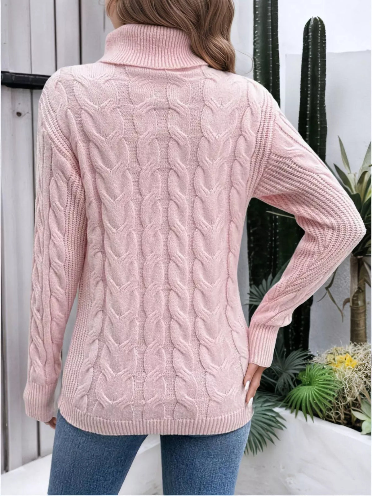 Women's Cable Knit Turtleneck Long Sleeve Sweater — women's knit sweater Australia