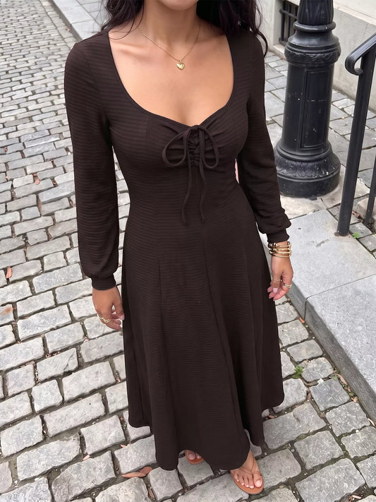 Women's Long Sleeve Tie-Front Maxi Dress — Chic and Unique AU