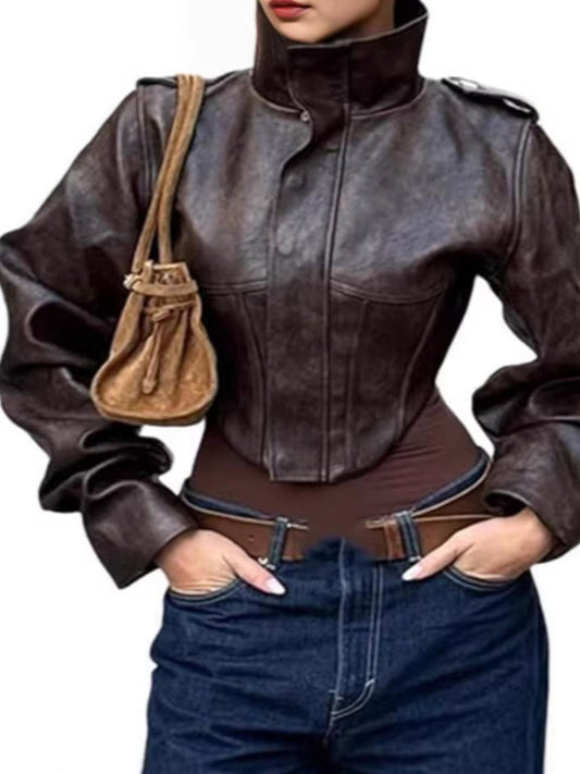 Vintage Style Slim Fit Leather Jacket — women's jacket Australia