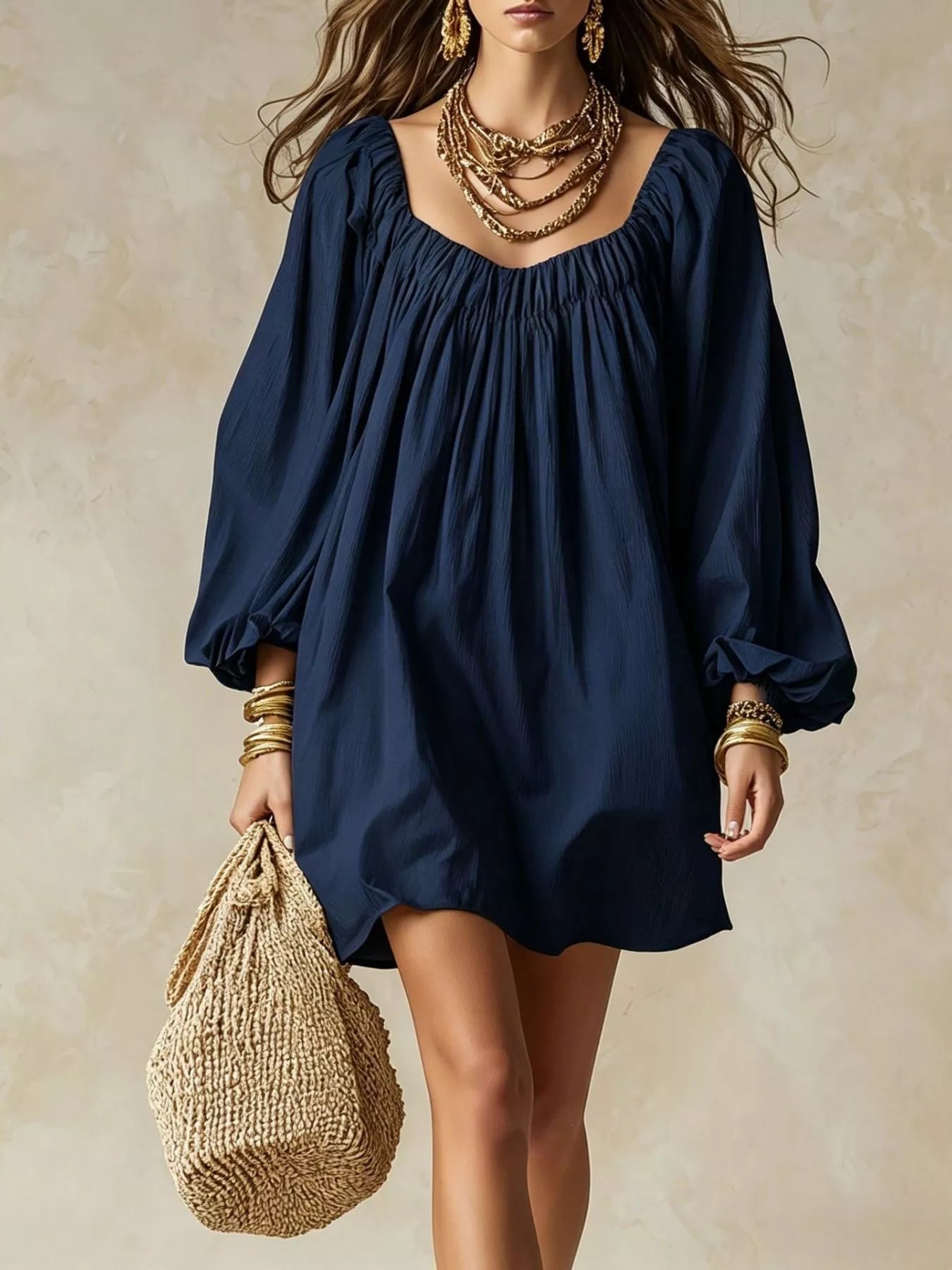 Women's Flowy Balloon Sleeve Mini Dress — Chic and Unique AU