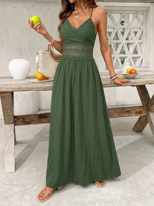 Lace Trim Spaghetti Strap Maxi Dress — women's casual dress Australia