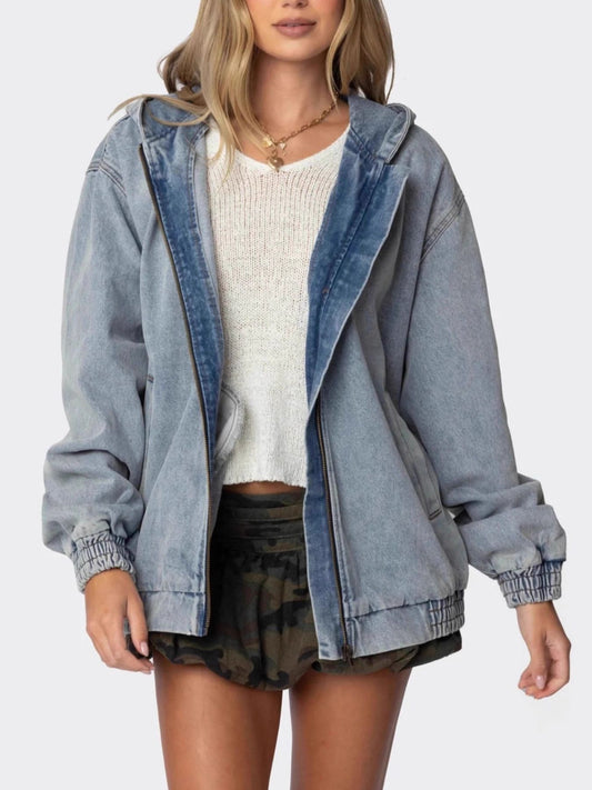 Hooded Oversized Zip Up Denim Jacket — women's jacket Australia