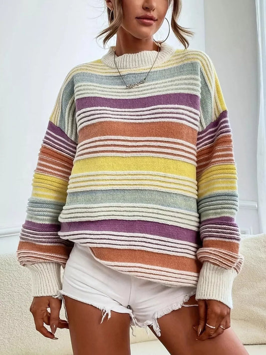 Rainbow Striped Drop Shoulder Oversized Sweater — women's knit sweater Australia