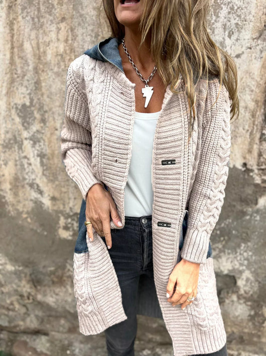 Women's Full Size Hooded Cable Knit Longline Cardigan Plus Size — women's knitwear Australia