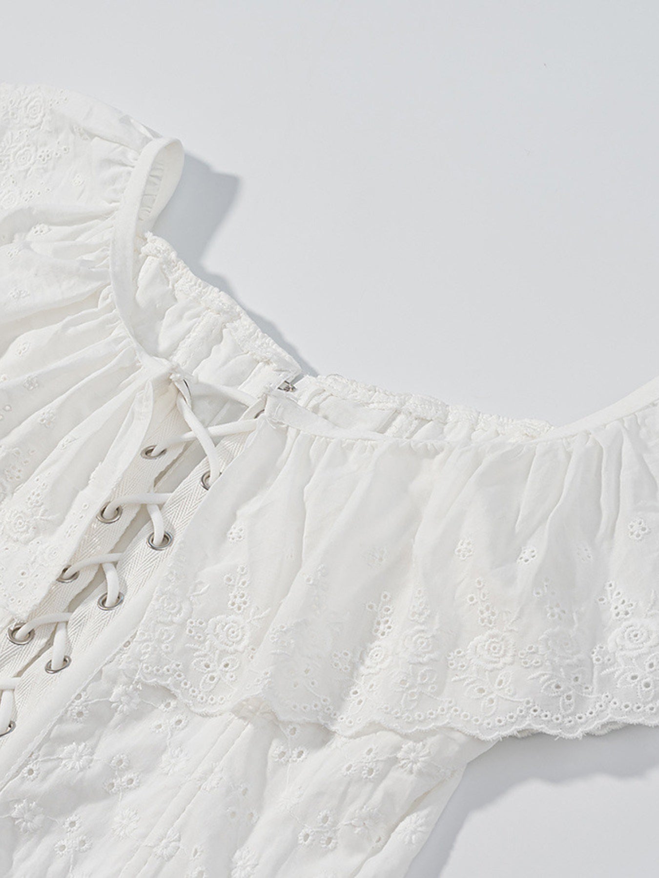 Lace Up Back Eyelet Ruffle Trim Tank — women's tank top Australia
