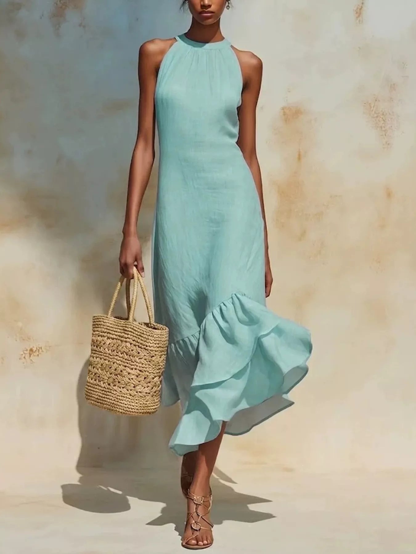 Women's Full Size Ruffle Hem Sleeveless Midi Dress Plus Size — Chic and Unique AU