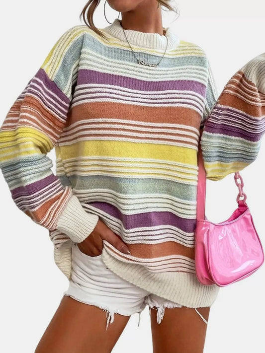 Women's Striped Knit Long Sleeve Sweater — women's knitwear Australia