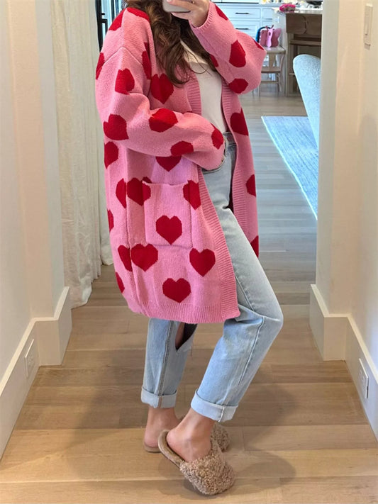 Women's Heart Pattern Open Front Cardigan — women's knitwear Australia