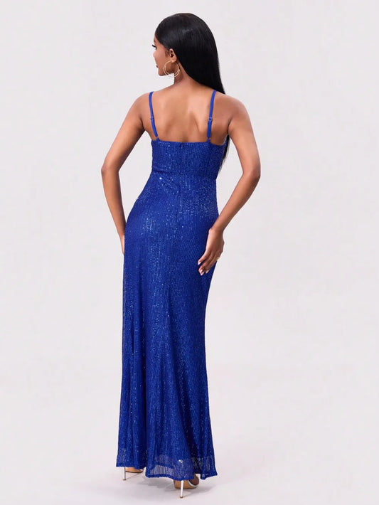 Women's Slit Sequin Square Neck Spaghetti Strap Dress — Chic and Unique AU