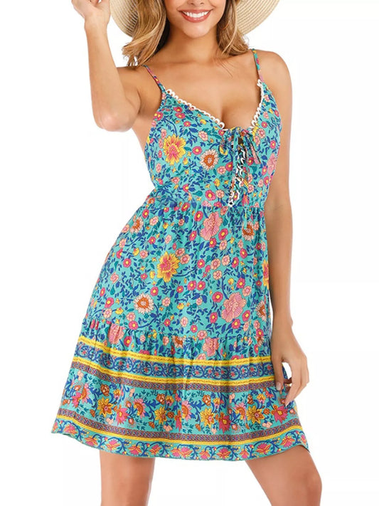 Floral Print Spaghetti Strap Mini Dress — women's casual dress Australia