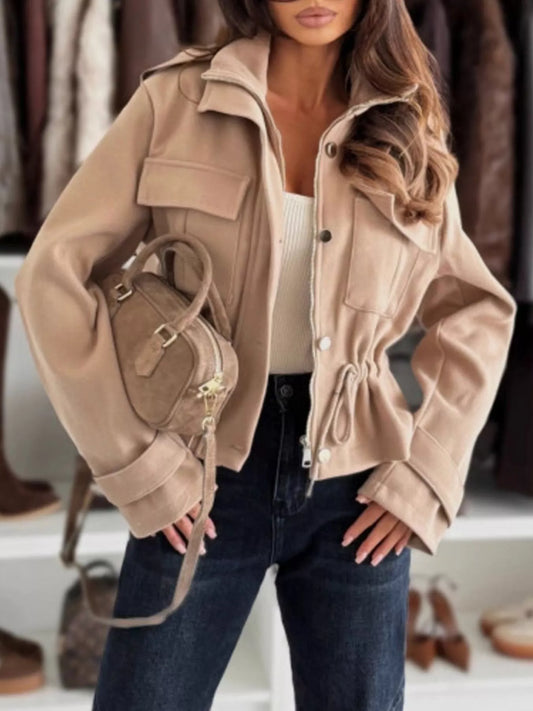 Drawstring Button-Up Casual Jacket — women's jacket Australia
