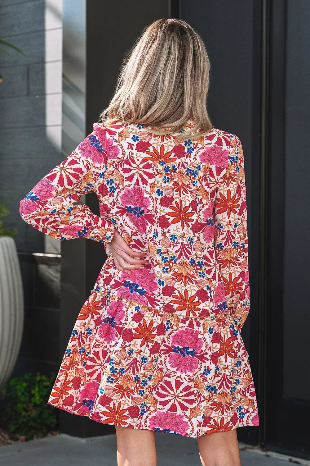 Women's Fall Flower Print Long Sleeve Mini Dress — Chic and Unique AU