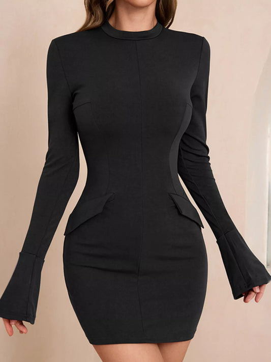 Mock Neck Bell Sleeve Bodycon Mini Dress — women's casual dress Australia