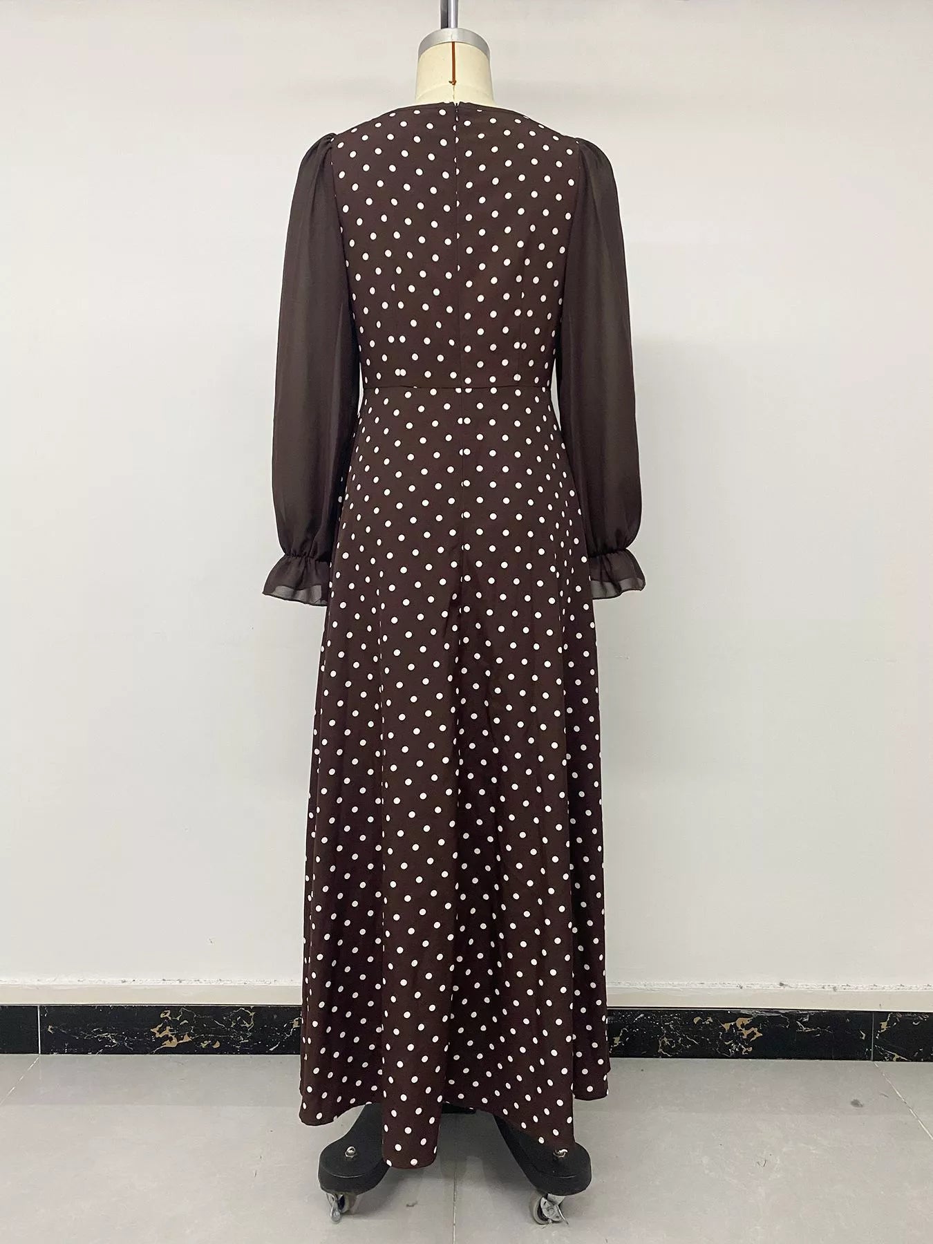 Women's Polka Dot Square Neck Long Sleeve Maxi Dress — Chic and Unique AU