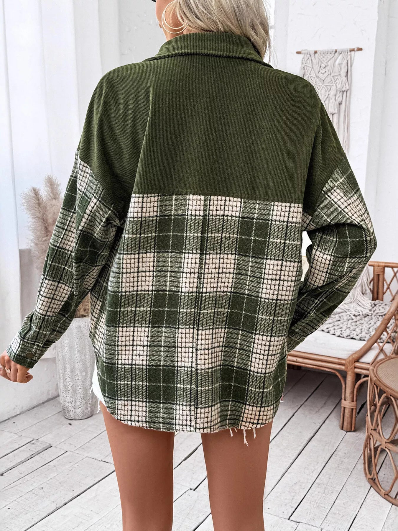 Plaid Button Up Long Sleeve Shacket — women's outerwear Australia