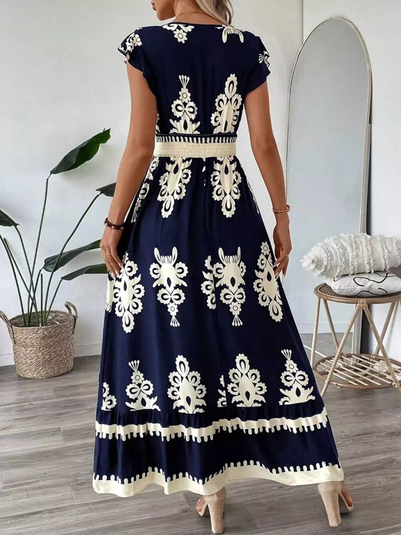 Women's Ruffled Printed V-Neck Maxi Dress — Chic and Unique AU