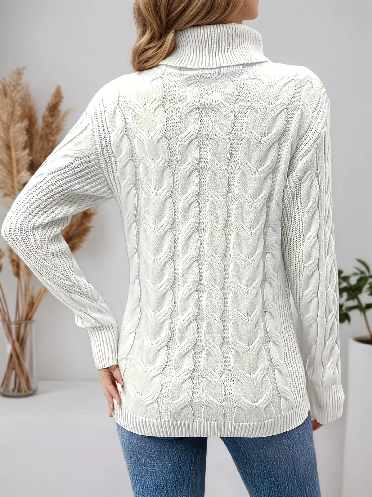 Women's Cable Knit Turtleneck Long Sleeve Sweater — women's knit sweater Australia