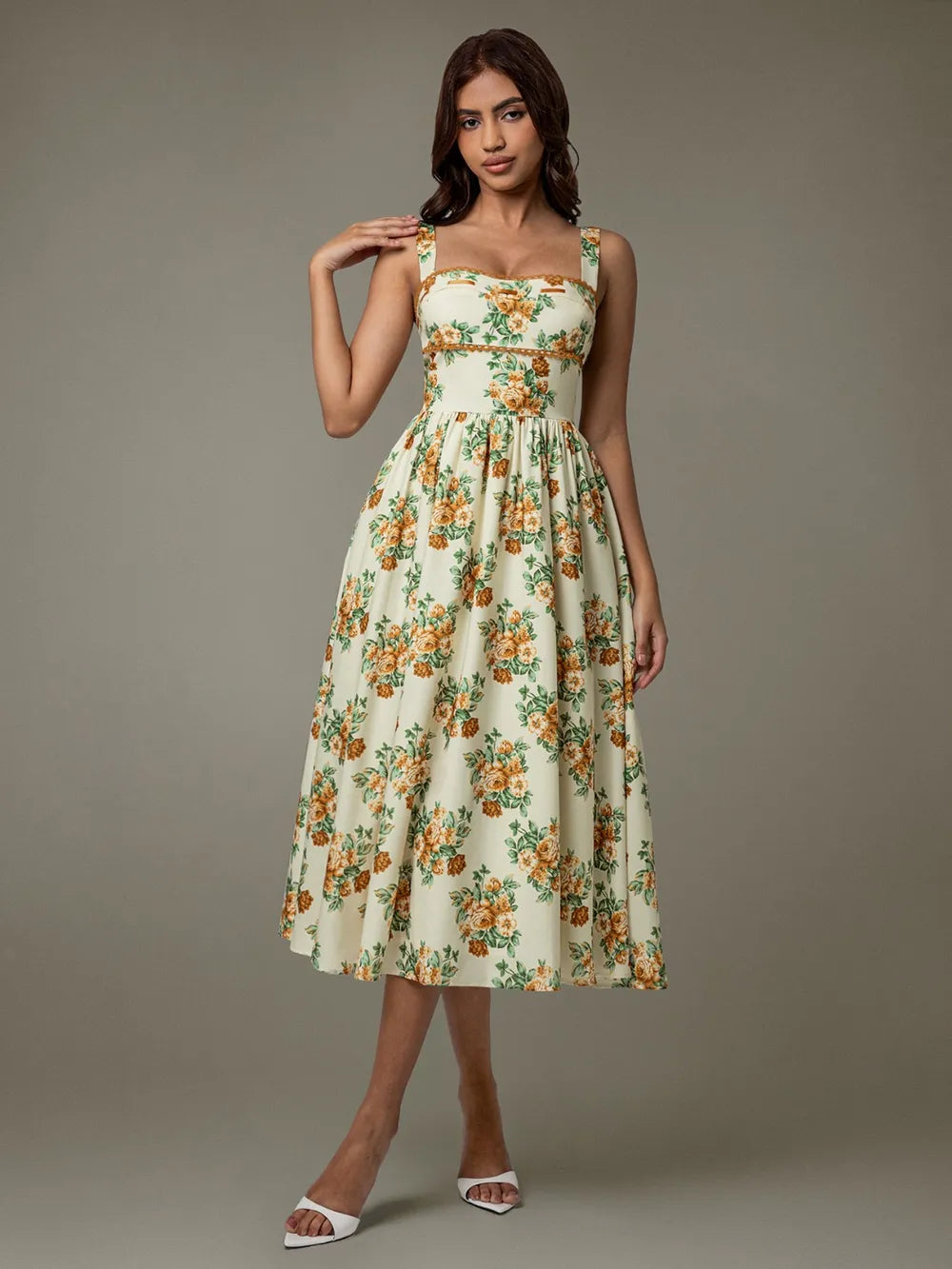 Women's Lace Trim Floral Sleeveless Midi Dress — Chic and Unique AU