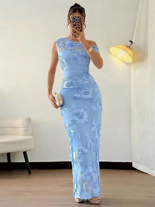 Embroidered One Shoulder Maxi Dress — evening dress Australia