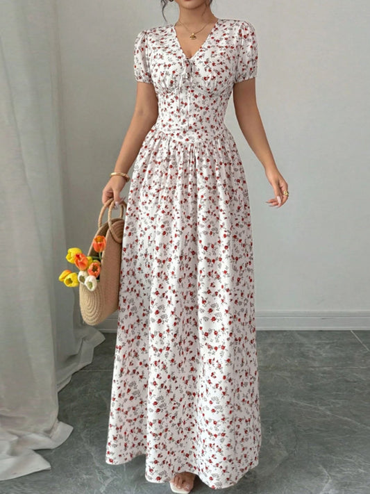 Floral Print V-Neck Maxi Dress — women's casual dress Australia