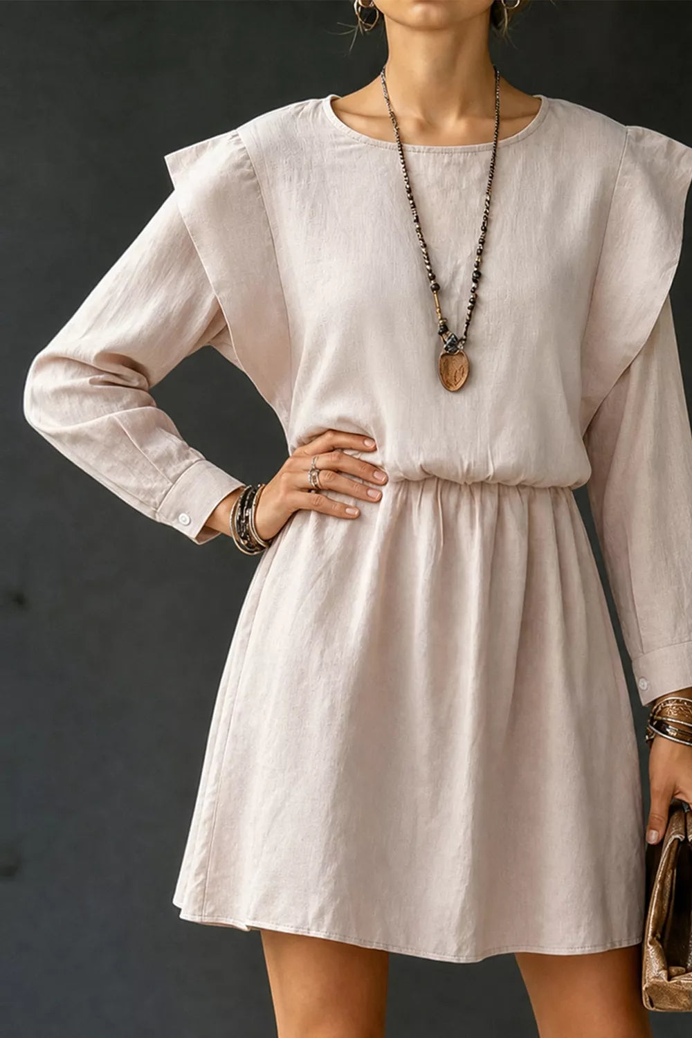 Women's Ruffled Round Neck Long Sleeve Dress — Chic and Unique AU