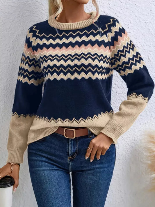Women's Geometric Pattern Knitted Sweater — women's knit sweater Australia