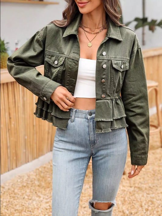 Ruffle Raw Hem Denim Jacket — women's jacket Australia