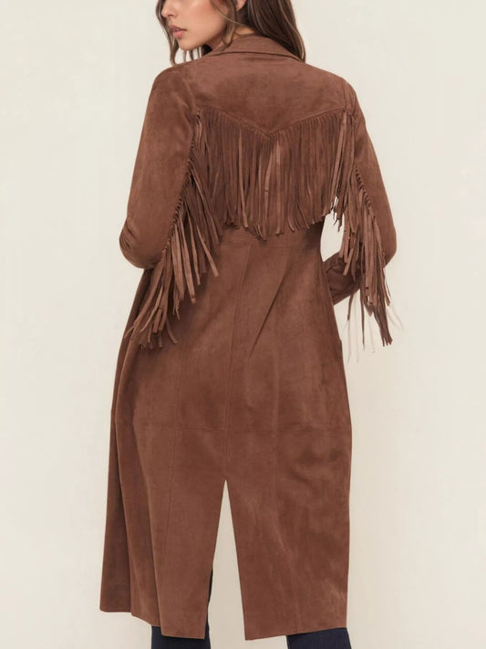 Fringe Lapel Collar Long Sleeve Coat — women's coat Australia