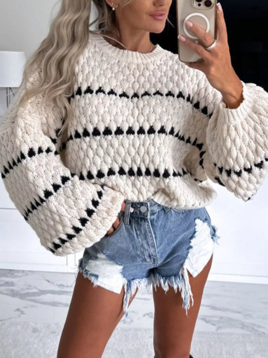 Women's Striped Dropped Shoulder Sweater — women's knitwear Australia