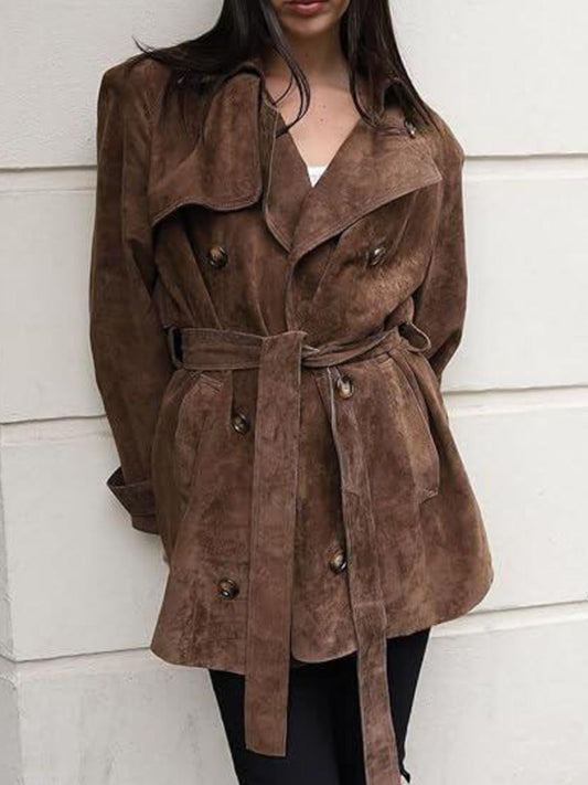 Double Breasted Tie Waist Coat — women's coat Australia