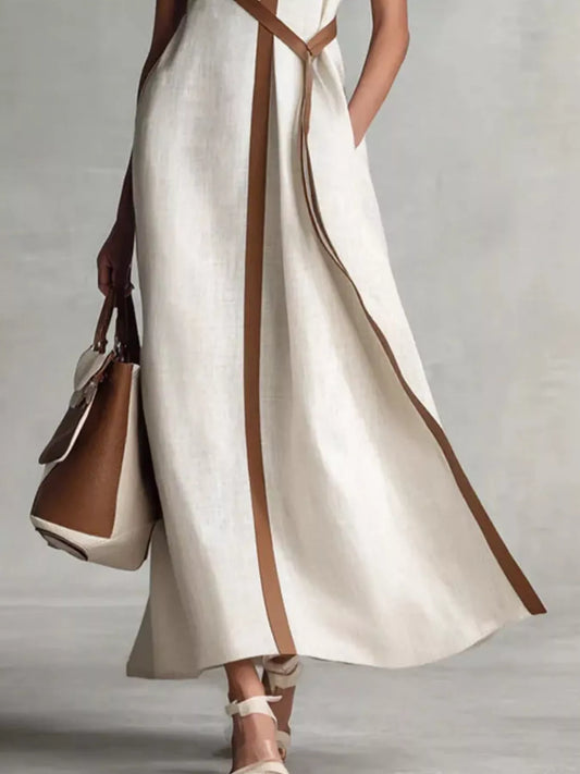 Full Size Contrast Trim Sleeveless Maxi Dress Plus Size — women's casual dress Australia