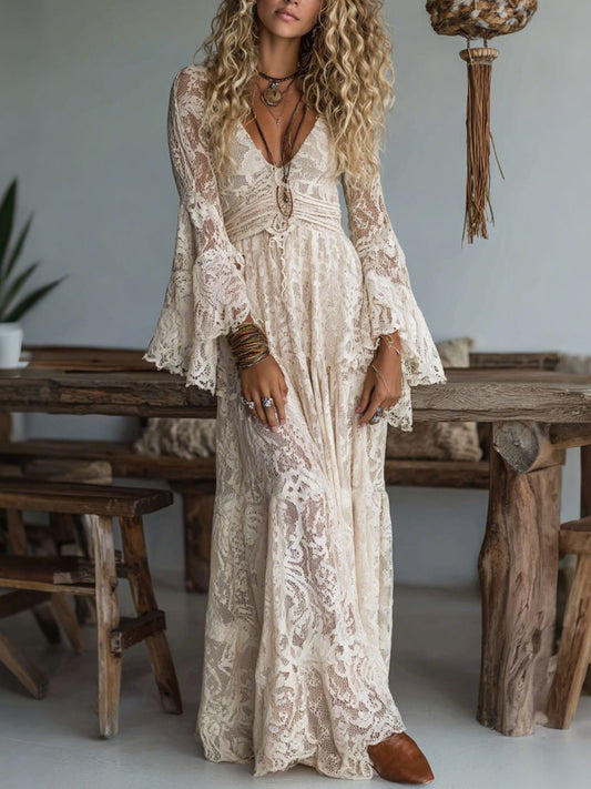 Lace Deep V-Neck Maxi Dress — women's casual dress Australia