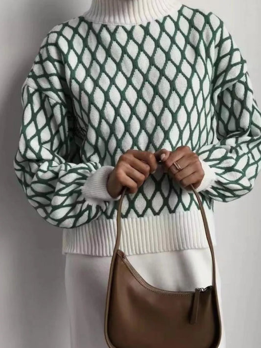 Women's Geometric Pattern Turtleneck Sweater — women's knitwear Australia