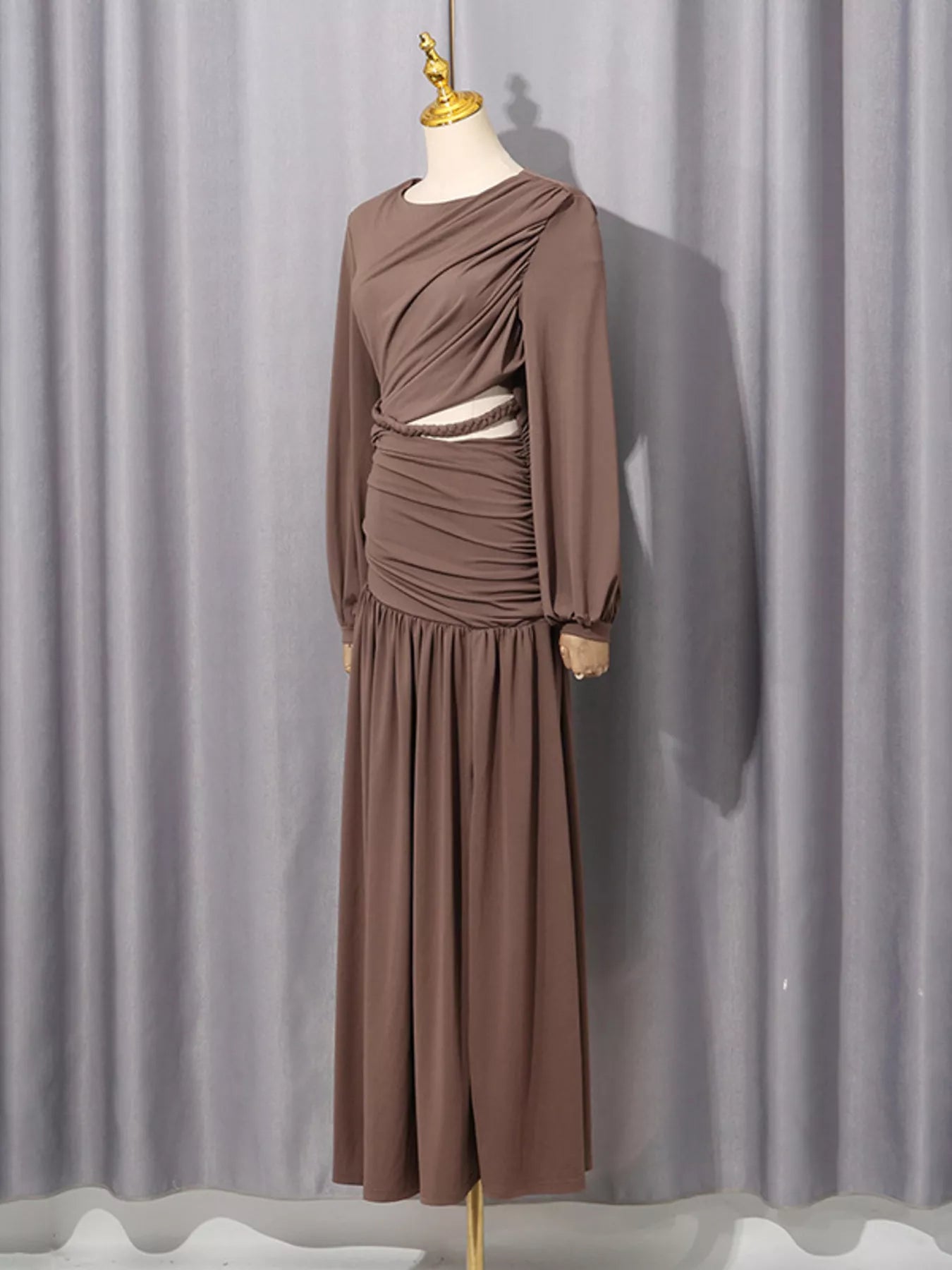 Women's Ruched Long-Sleeve Maxi Dress with Cutout Detail — Chic and Unique AU