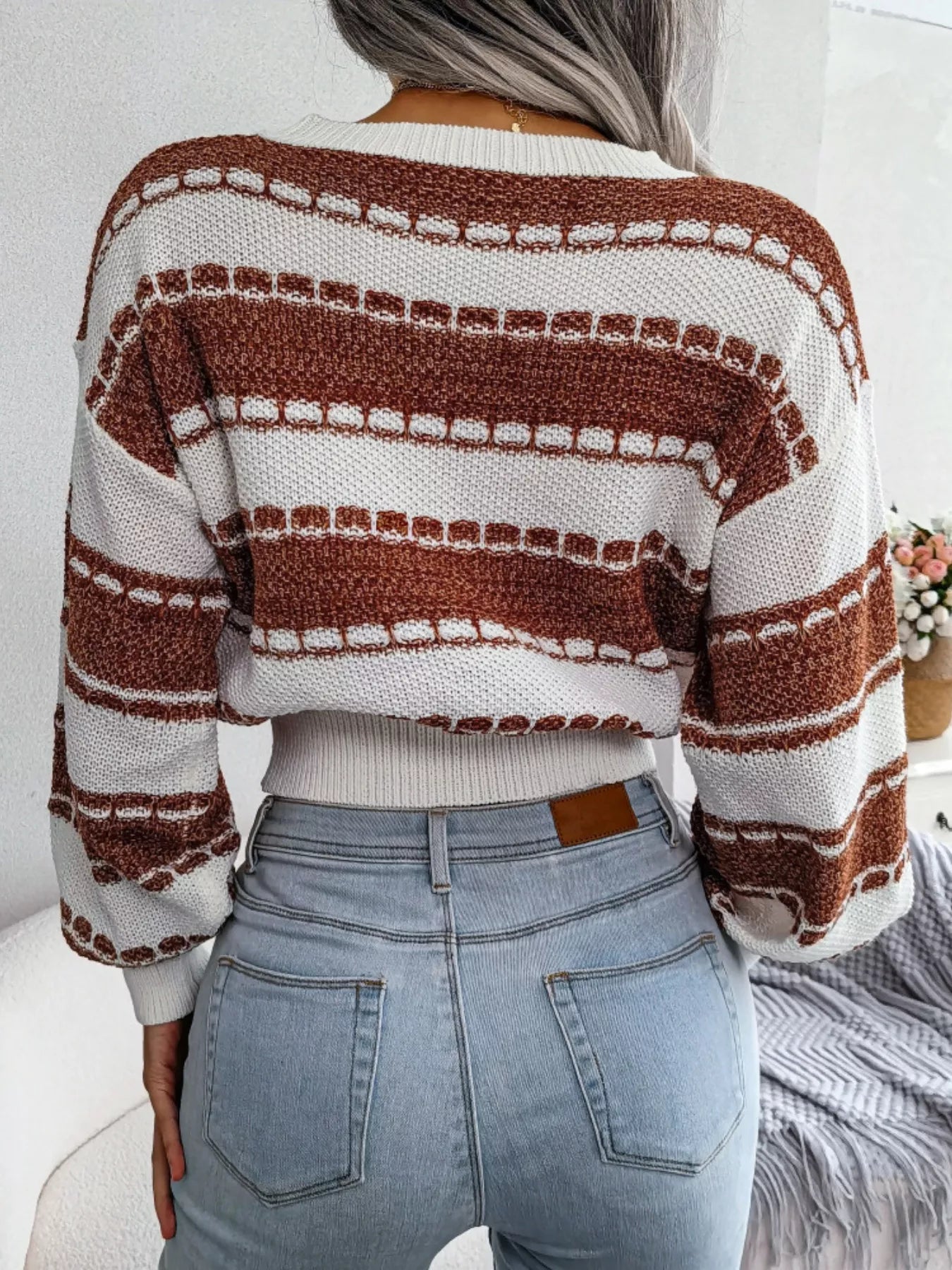 Women's Color Block Round Neck Cropped Sweater — women's cropped sweater Australia