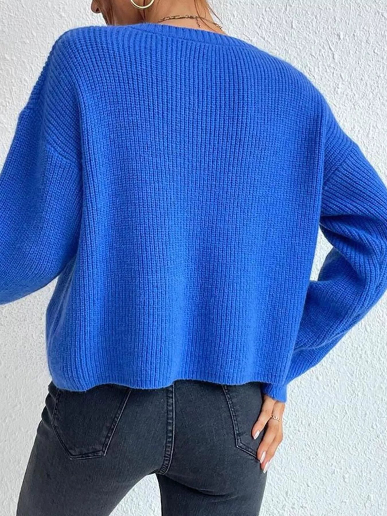 Women's Ribbed Knit Dropped Shoulder Sweater — women's knit sweater Australia