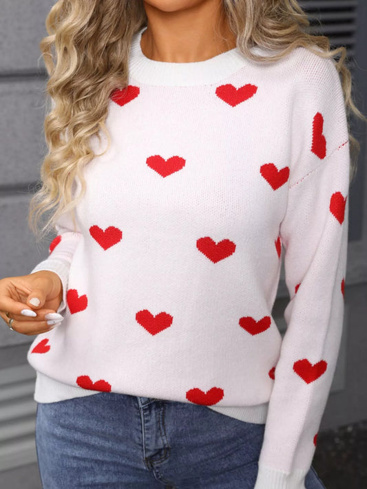 Women's Valentine's Day Heart Pattern Dropped Shoulder Sweater — women's knitwear Australia